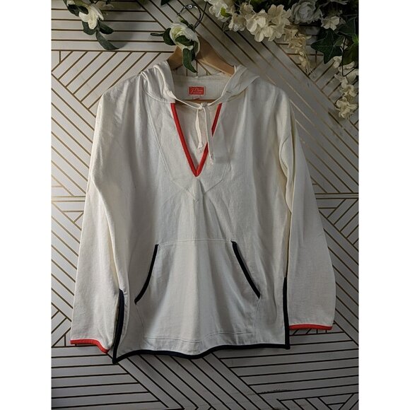 J Crew Women'sWeekend Tipped V-Neck Mariner Cotton Relaxed Hoodie Ivory Size XS - Picture 3 of 7